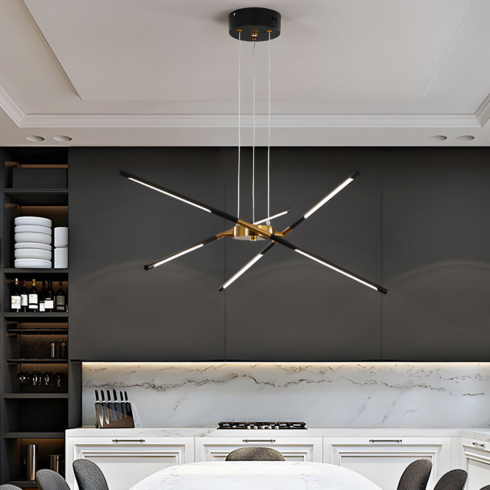 Modern Dimmable Long Strip Sputnik LED Chandelier for Living Room in Gold and Black