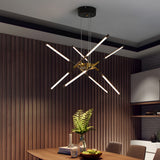 Modern Dimmable Long Strip Sputnik LED Chandelier for Living Room in Gold and Black