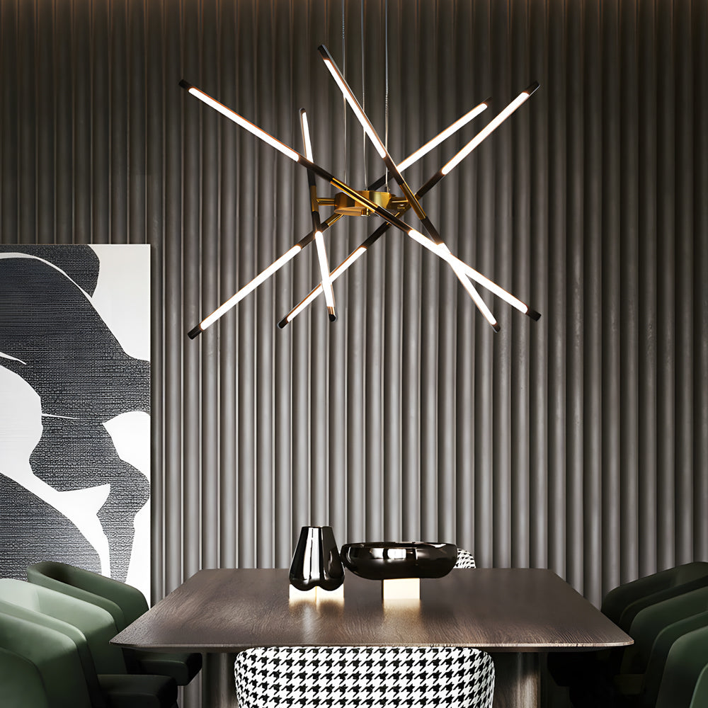 Modern Dimmable Long Strip Sputnik LED Chandelier for Living Room in Gold and Black