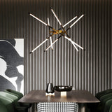 Modern Dimmable Long Strip Sputnik LED Chandelier for Living Room in Gold and Black