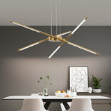 Modern Dimmable Long Strip Sputnik LED Chandelier for Living Room in Gold and Black