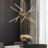 Modern Dimmable Long Strip Sputnik LED Chandelier for Living Room in Gold and Black