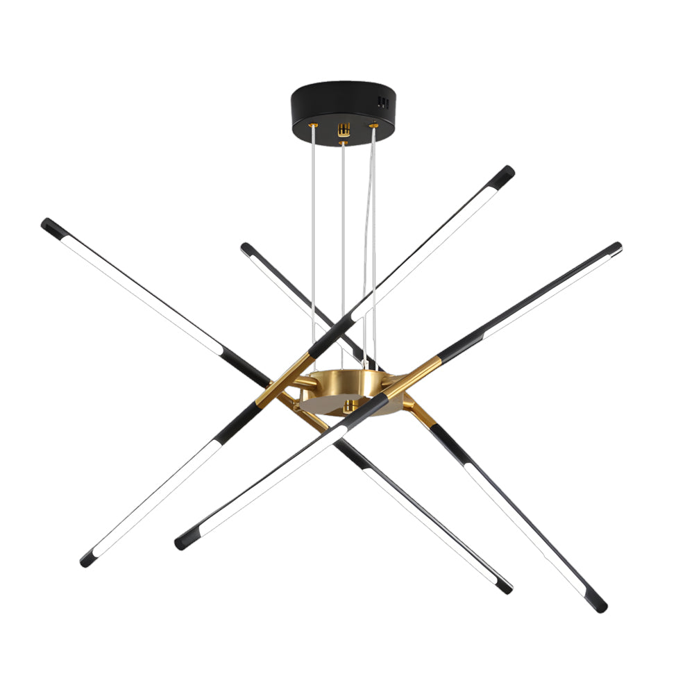 Modern Dimmable Long Strip Sputnik LED Chandelier for Living Room in Gold and Black