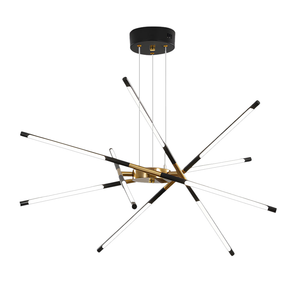 Modern Dimmable Long Strip Sputnik LED Chandelier for Living Room in Gold and Black