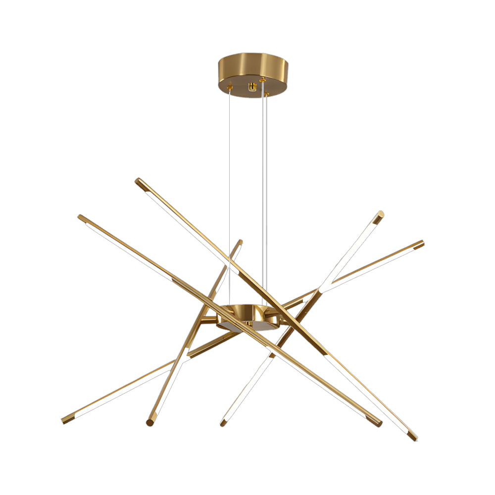 Modern Dimmable Long Strip Sputnik LED Chandelier for Living Room in Gold and Black