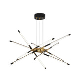 Modern Dimmable Long Strip Sputnik LED Chandelier for Living Room in Gold and Black