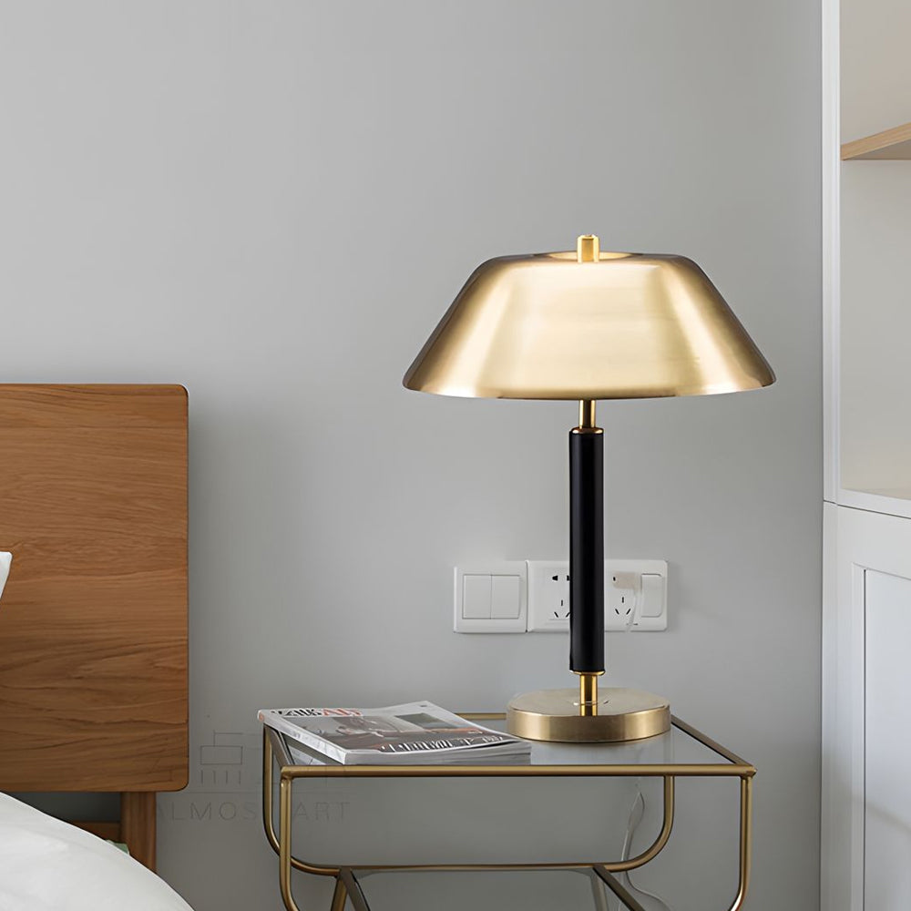 Modern Dome Table Lamp with Matte Black and Brass Finish for Living Room and Bedroom Nightstands