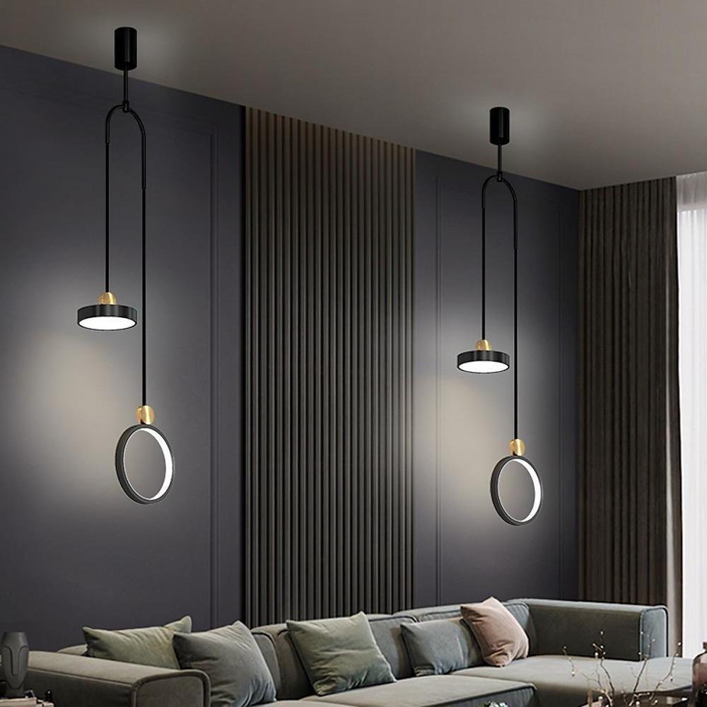 Modern Double Circle LED Pendant Light Gold and Black Adjustable Hanging Island Lamp