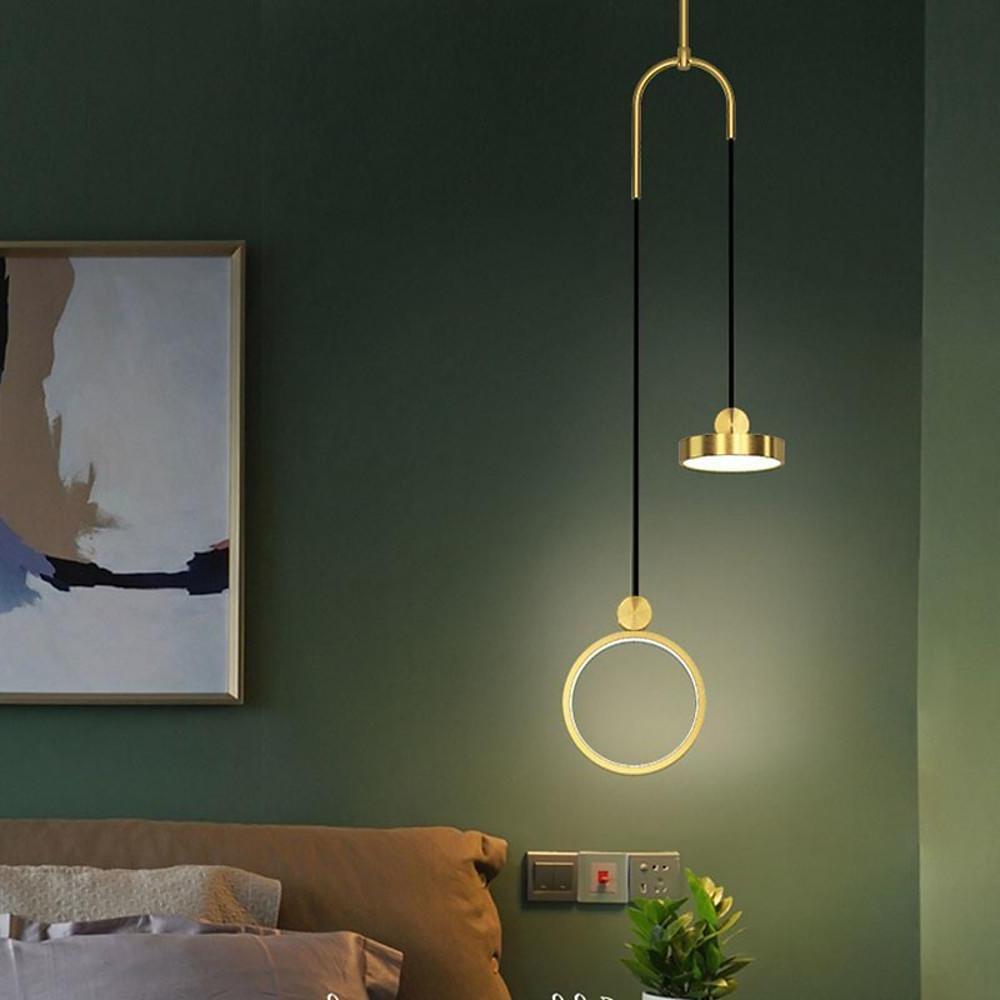 Modern Double Circle LED Pendant Light Gold and Black Adjustable Hanging Island Lamp