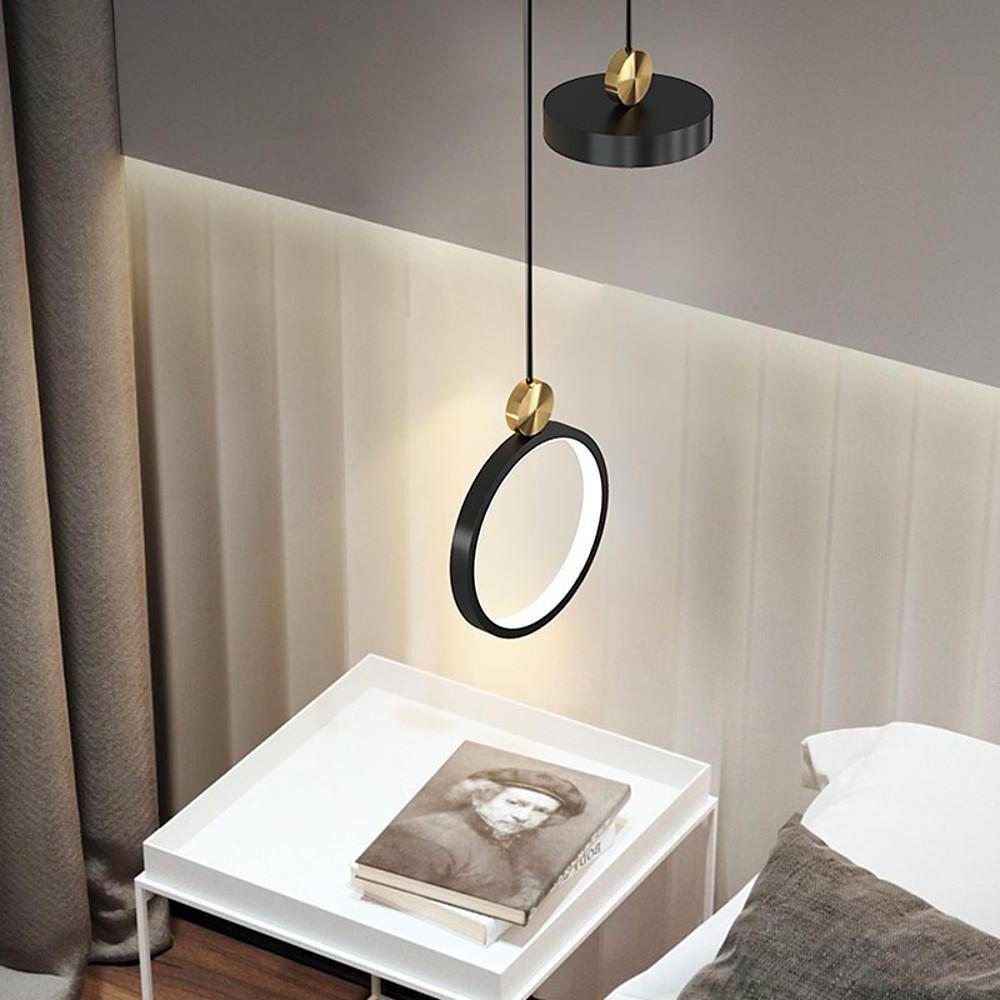 Modern Double Circle LED Pendant Light Gold and Black Adjustable Hanging Island Lamp