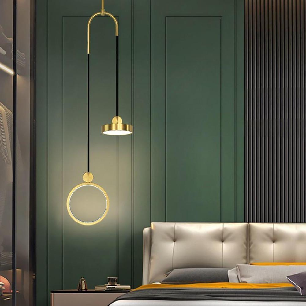 Modern Double Circle LED Pendant Light Gold and Black Adjustable Hanging Island Lamp