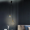 Modern Double Circle LED Pendant Light Gold and Black Adjustable Hanging Island Lamp