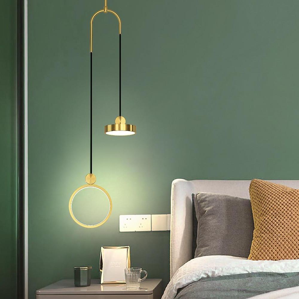 Modern Double Circle LED Pendant Light Gold and Black Adjustable Hanging Island Lamp