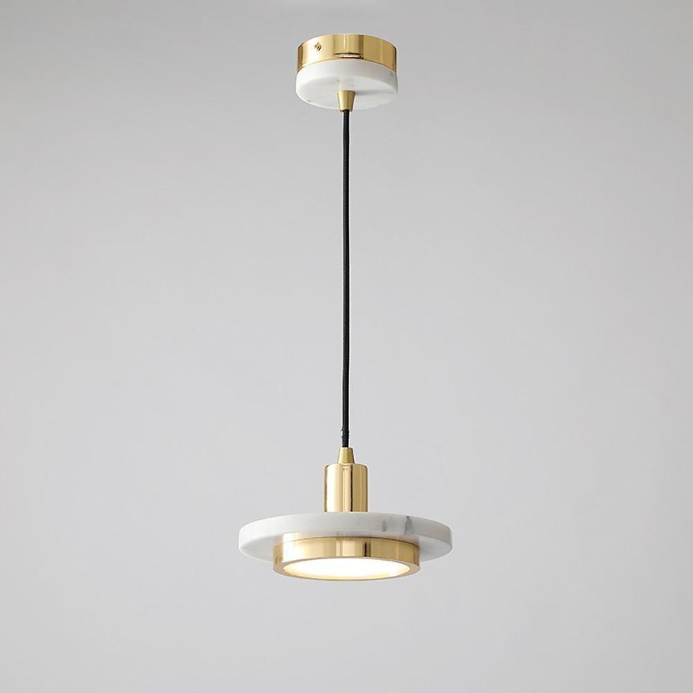 Modern Double Circle Marble LED Pendant Light Metal Hanging Lamp for Kitchen Island and Dining Room