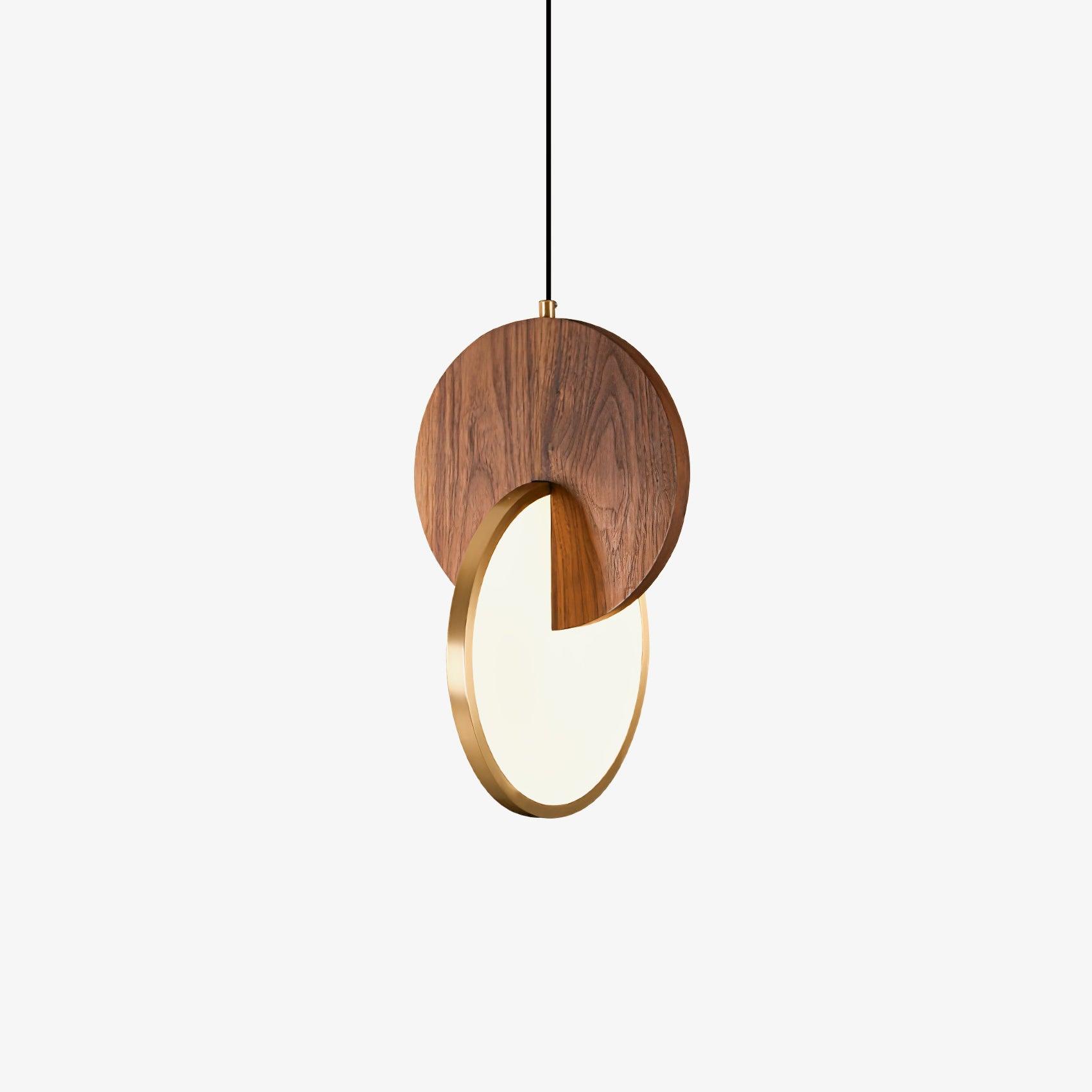 Modern Double Disk Wood and Metal LED Pendant Light for Kitchen Island and Dining Room