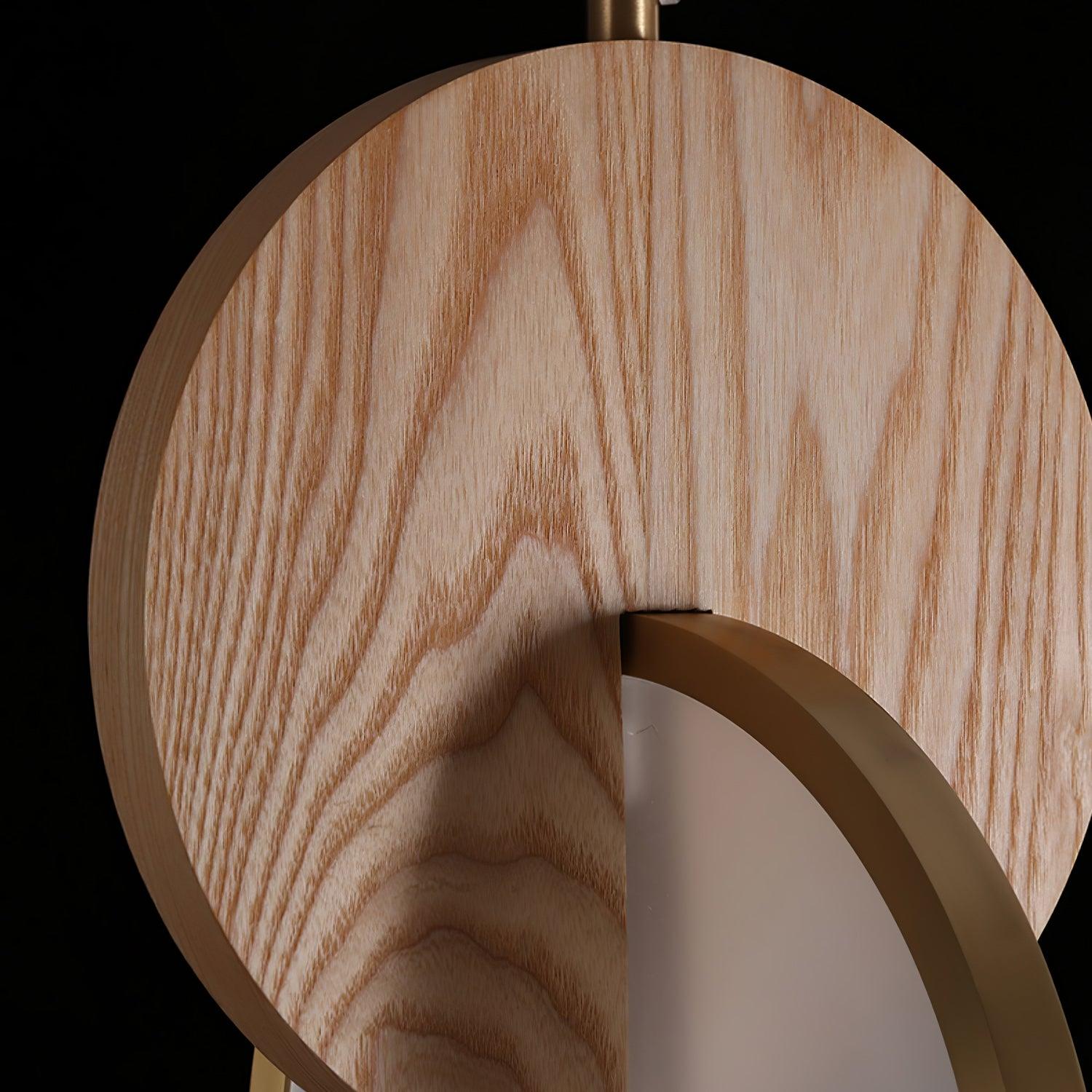 Modern Double Disk Wood and Metal LED Pendant Light for Kitchen Island and Dining Room
