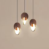 Modern Double Disk Wood and Metal LED Pendant Light for Kitchen Island and Dining Room