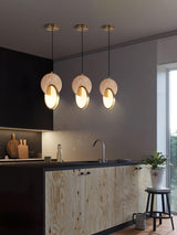 Modern Double Disk Wood and Metal LED Pendant Light for Kitchen Island and Dining Room