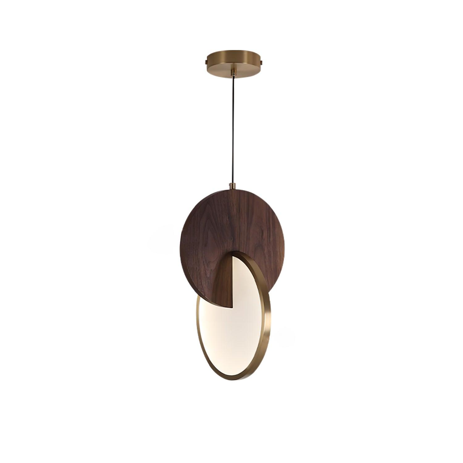 Modern Double Disk Wood and Metal LED Pendant Light for Kitchen Island and Dining Room