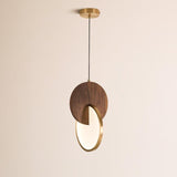 Modern Double Disk Wood and Metal LED Pendant Light for Kitchen Island and Dining Room