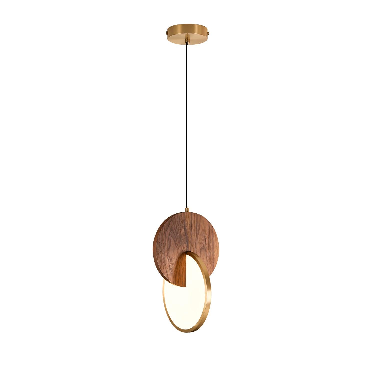 Modern Double Disk Wood and Metal LED Pendant Light for Kitchen Island and Dining Room