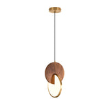 Modern Double Disk Wood and Metal LED Pendant Light for Kitchen Island and Dining Room