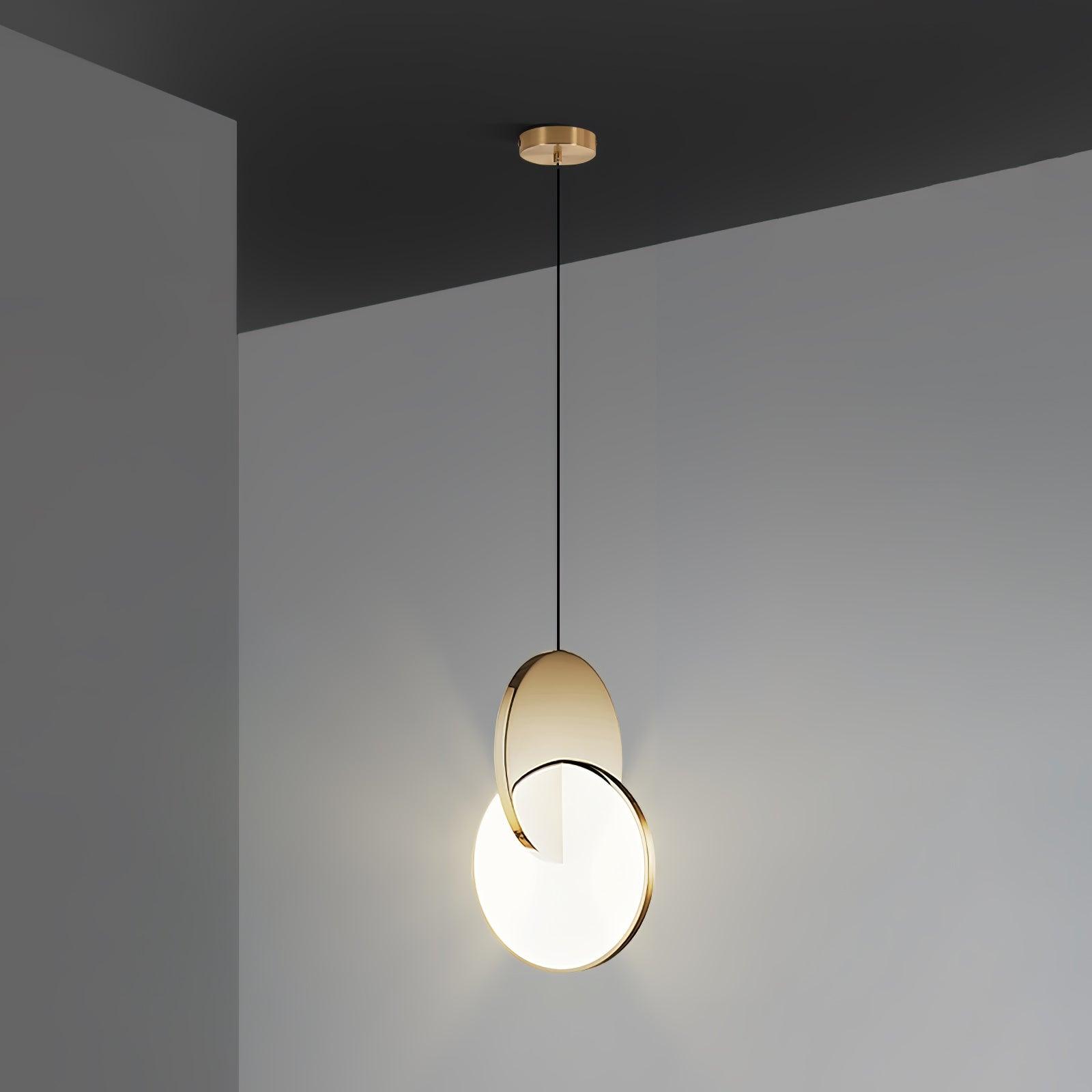 Modern Double Disk Wood and Metal LED Pendant Light for Kitchen Island and Dining Room