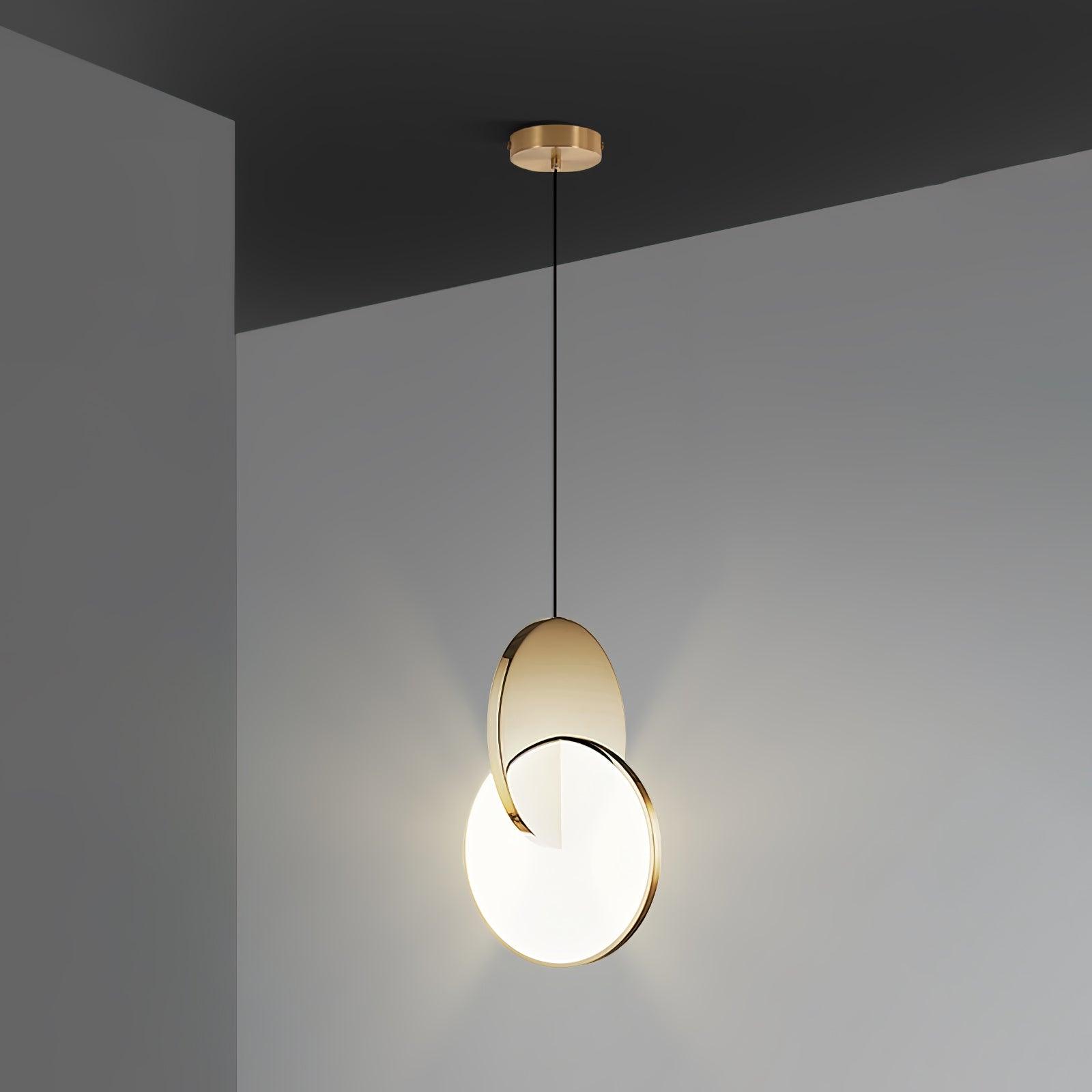 Modern Double Disk Wood and Metal LED Pendant Light for Kitchen Island and Dining Room