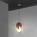 Modern Double Disk Wood and Metal LED Pendant Light for Kitchen Island and Dining Room
