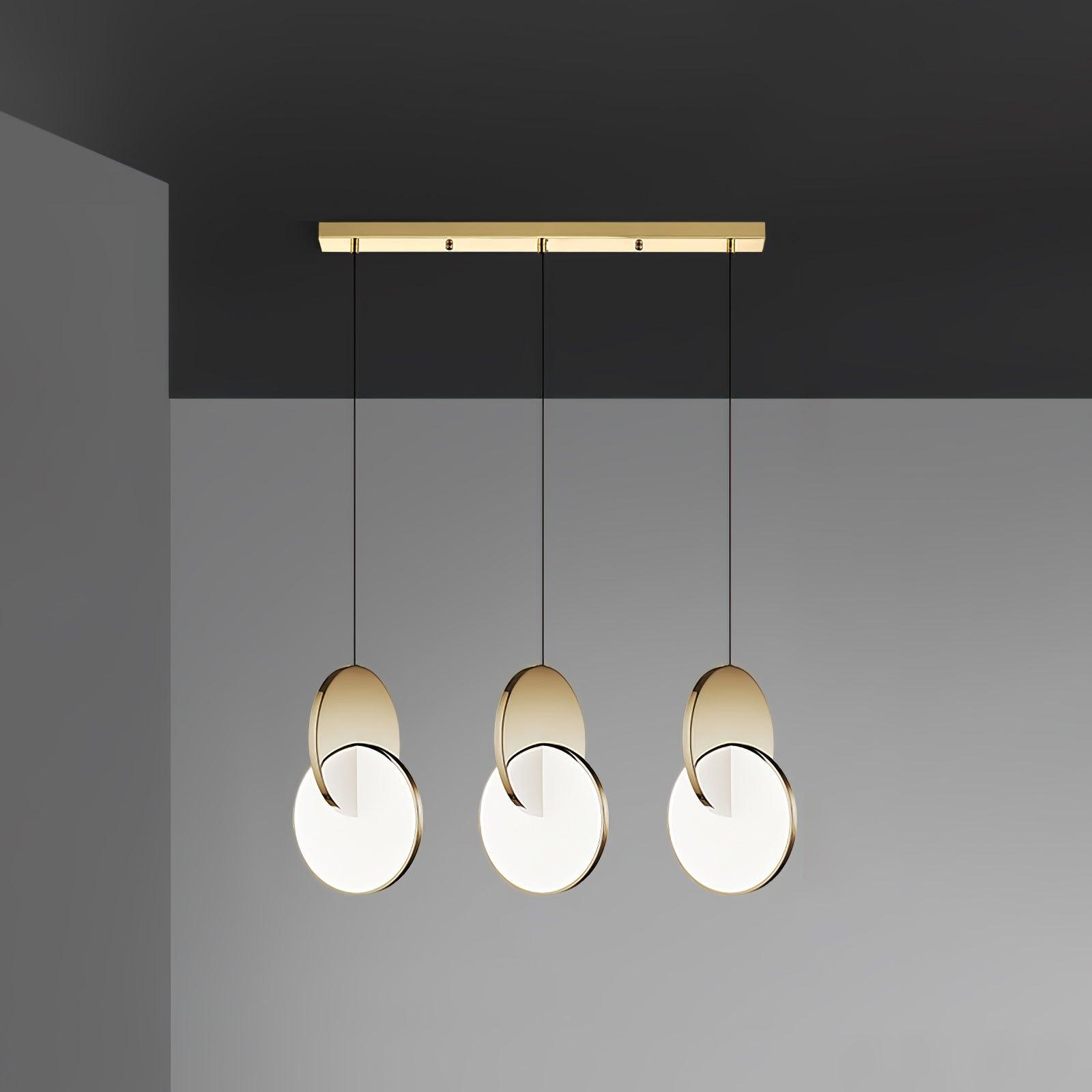 Modern Double Disk Wood and Metal LED Pendant Light for Kitchen Island and Dining Room