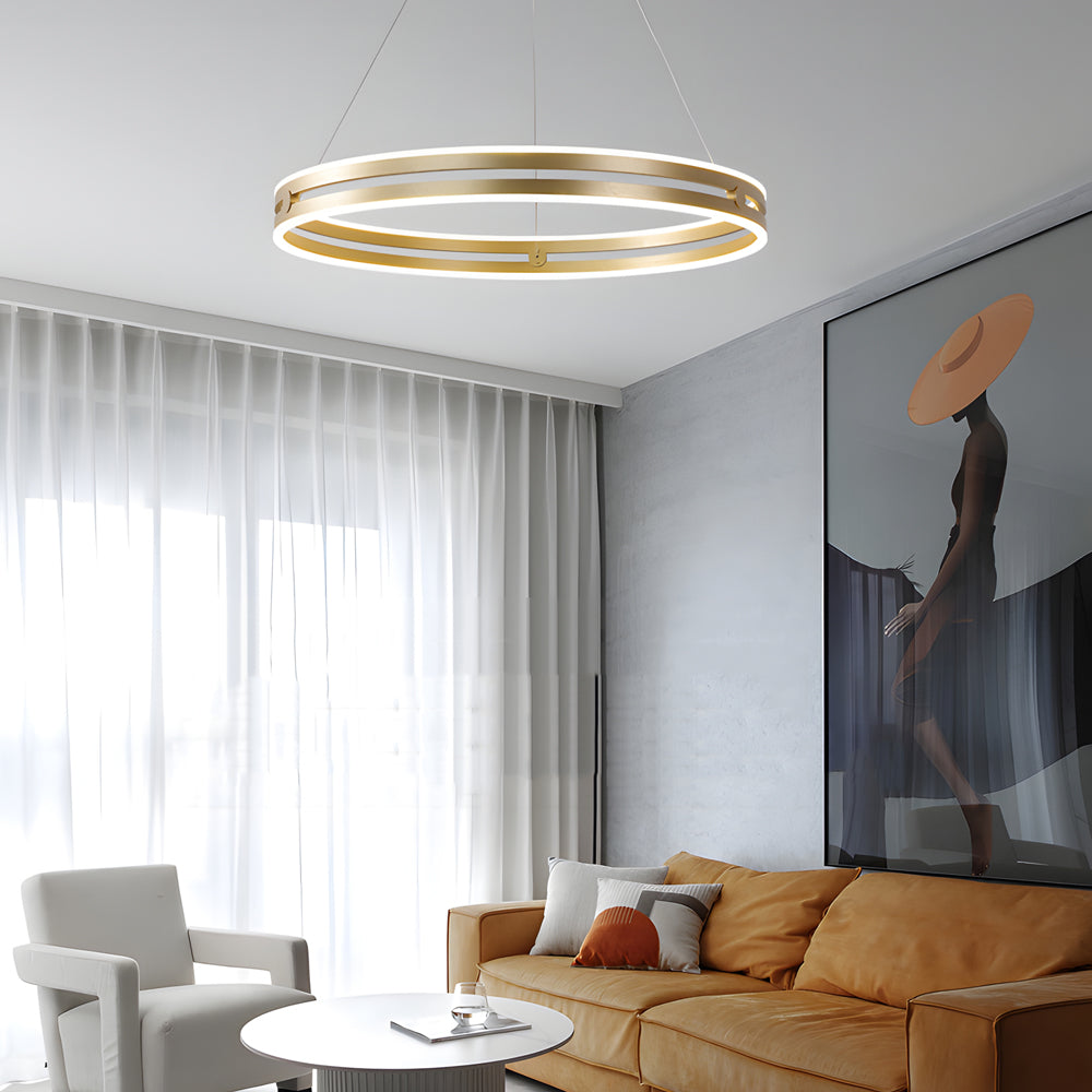 Modern Double Hoop LED Pendant Light 23.6 Inch Minimalist Wheel Chandelier for Living Room Dining Room