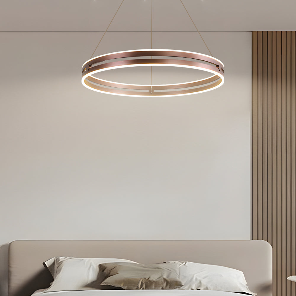Modern Double Hoop LED Pendant Light 23.6 Inch Minimalist Wheel Chandelier for Living Room Dining Room