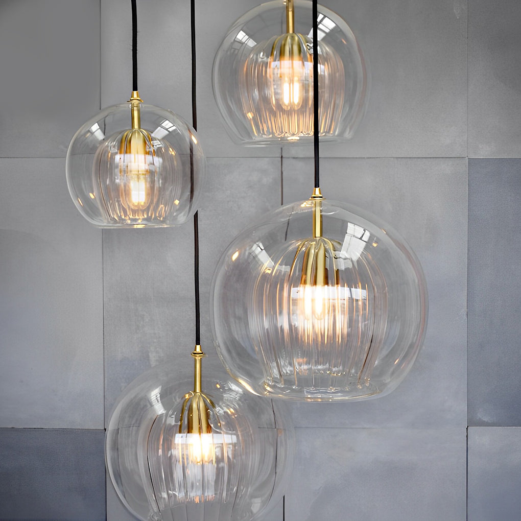 Modern Double Layer Glass Pendant Light with Electroplated Brass Finish Nordic Chandelier