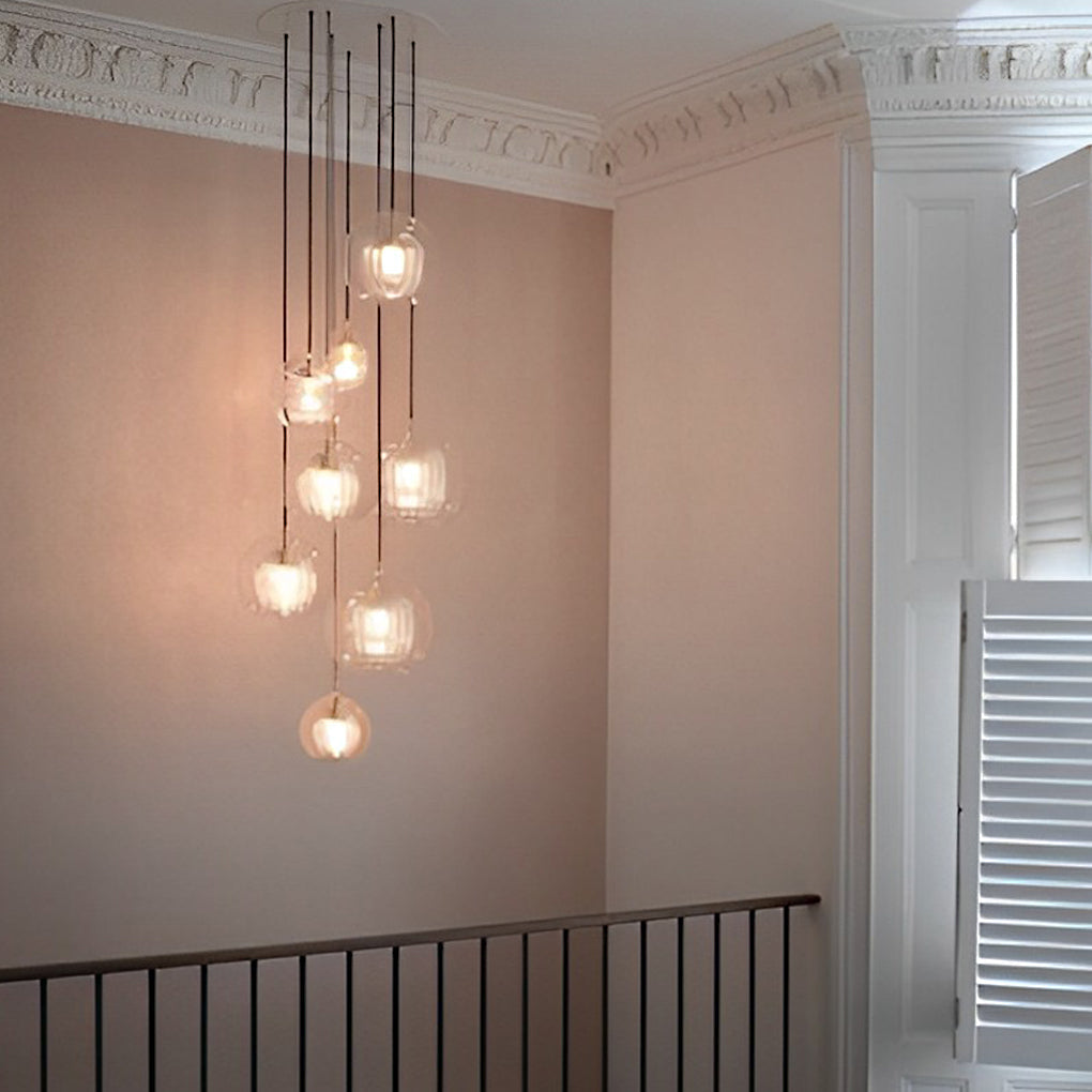 Modern Double Layer Glass Pendant Light with Electroplated Brass Finish Nordic Chandelier