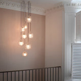 Modern Double Layer Glass Pendant Light with Electroplated Brass Finish Nordic Chandelier
