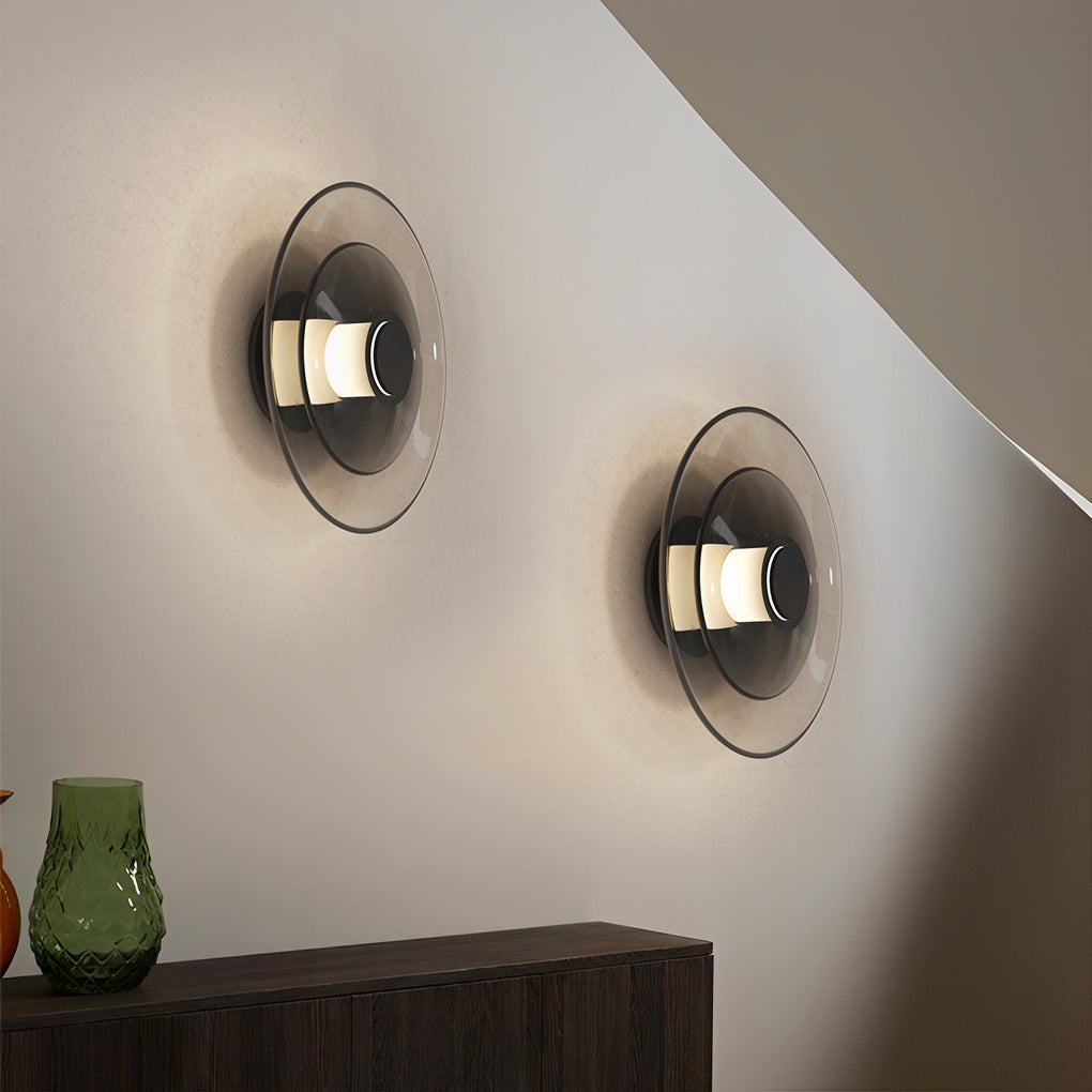 Modern Double Layer Glass Wall Sconce Round LED Nordic Indoor Light Fixture for Living Room Bedroom