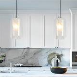 Modern Double Layered Glass Pendant Lighting with Faux Marble Interior and Adjustable Cord