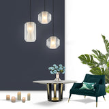 Modern Double Layered Glass Pendant Lighting with Faux Marble Interior and Adjustable Cord