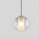Modern Double Layered Glass Pendant Lighting with Faux Marble Interior and Adjustable Cord
