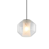 Modern Double Layered Glass Pendant Lighting with Faux Marble Interior and Adjustable Cord
