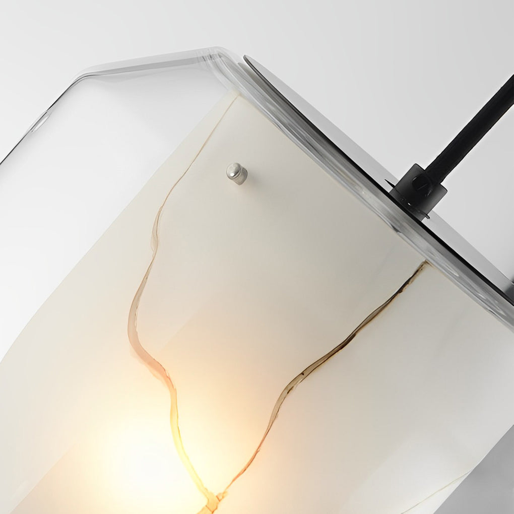 Modern Double Layered Glass Pendant Lighting with Faux Marble Interior and Adjustable Cord