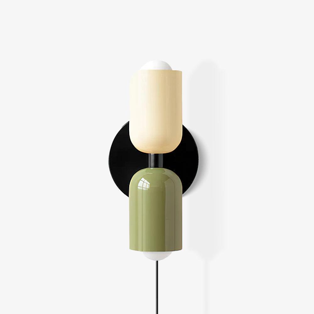 Modern Double Plug In Wall Sconce with Colorful Metal Glass Shades Dual Light Fixture