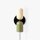 Modern Double Plug In Wall Sconce with Colorful Metal Glass Shades Dual Light Fixture