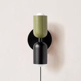 Modern Double Plug In Wall Sconce with Colorful Metal Glass Shades Dual Light Fixture