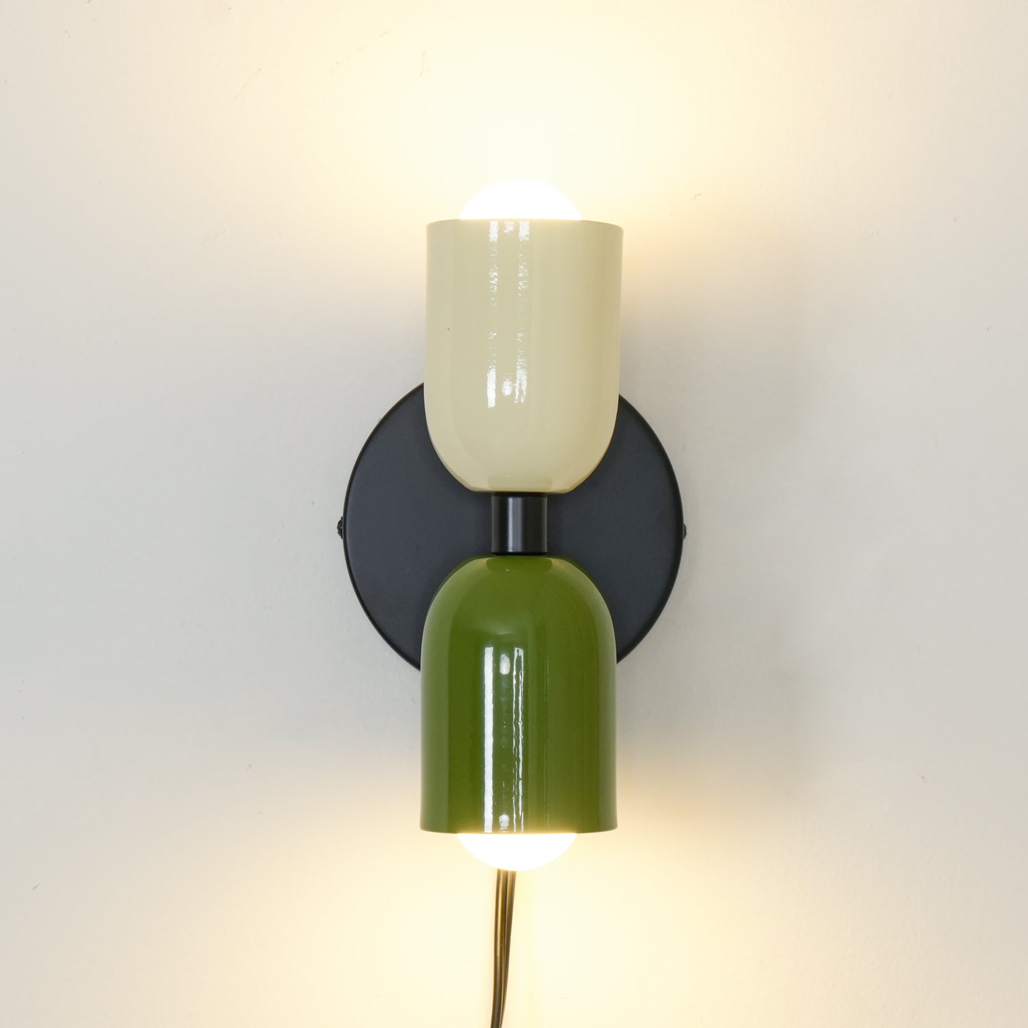 Modern Double Plug In Wall Sconce with Colorful Metal Glass Shades Dual Light Fixture