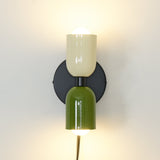 Modern Double Plug In Wall Sconce with Colorful Metal Glass Shades Dual Light Fixture