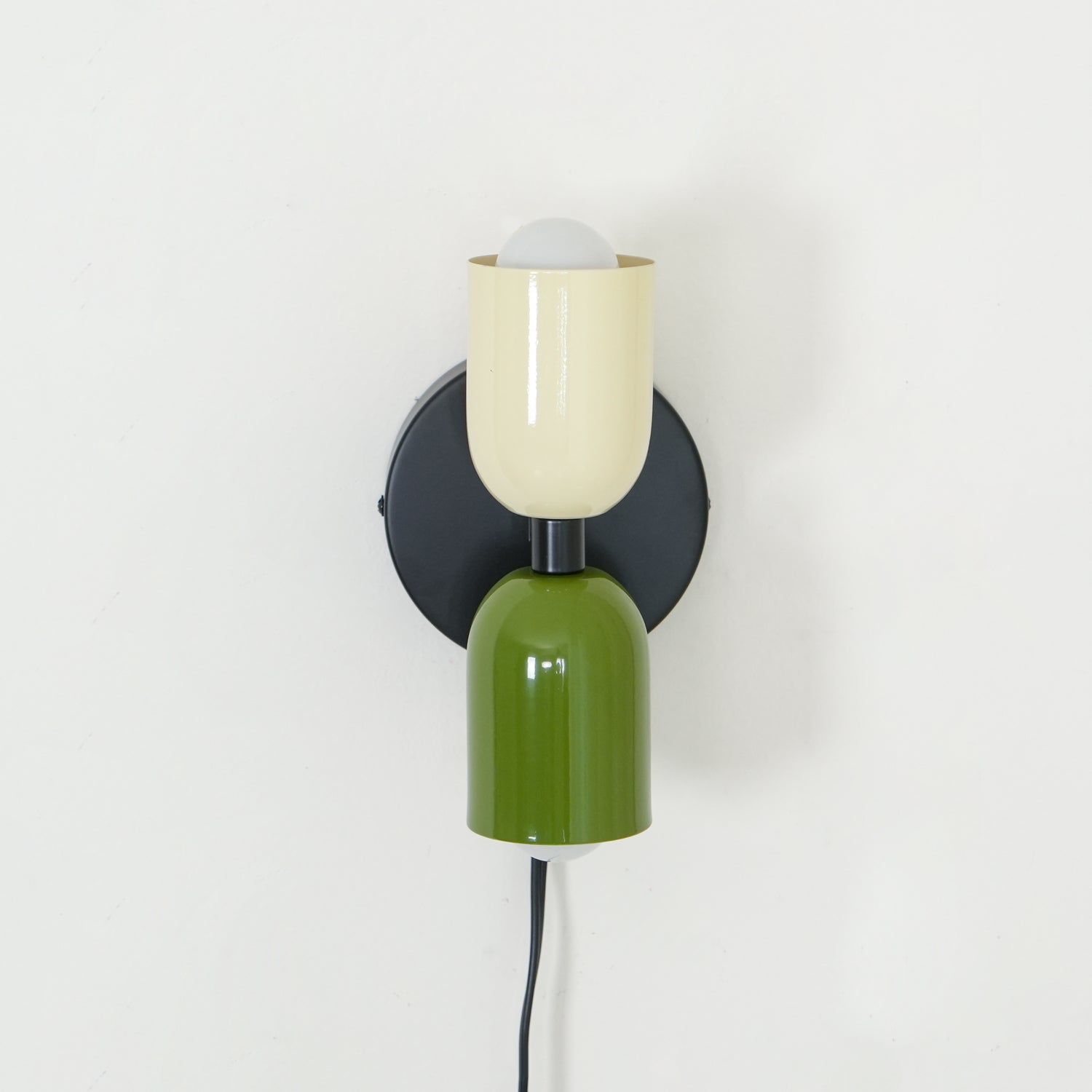 Modern Double Plug In Wall Sconce with Colorful Metal Glass Shades Dual Light Fixture