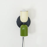 Modern Double Plug In Wall Sconce with Colorful Metal Glass Shades Dual Light Fixture