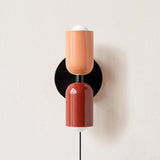 Modern Double Plug In Wall Sconce with Colorful Metal Glass Shades Dual Light Fixture