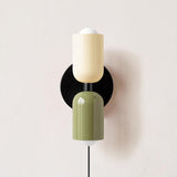 Modern Double Plug In Wall Sconce with Colorful Metal Glass Shades Dual Light Fixture